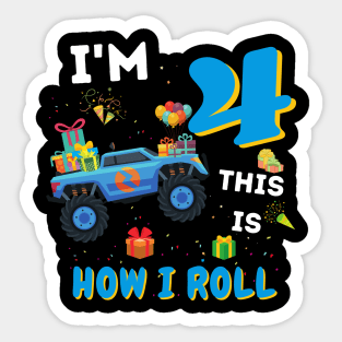 I'm 4 This Is How I Roll, 4 Year Old Boy Or Girl Monster Truck Gift Sticker